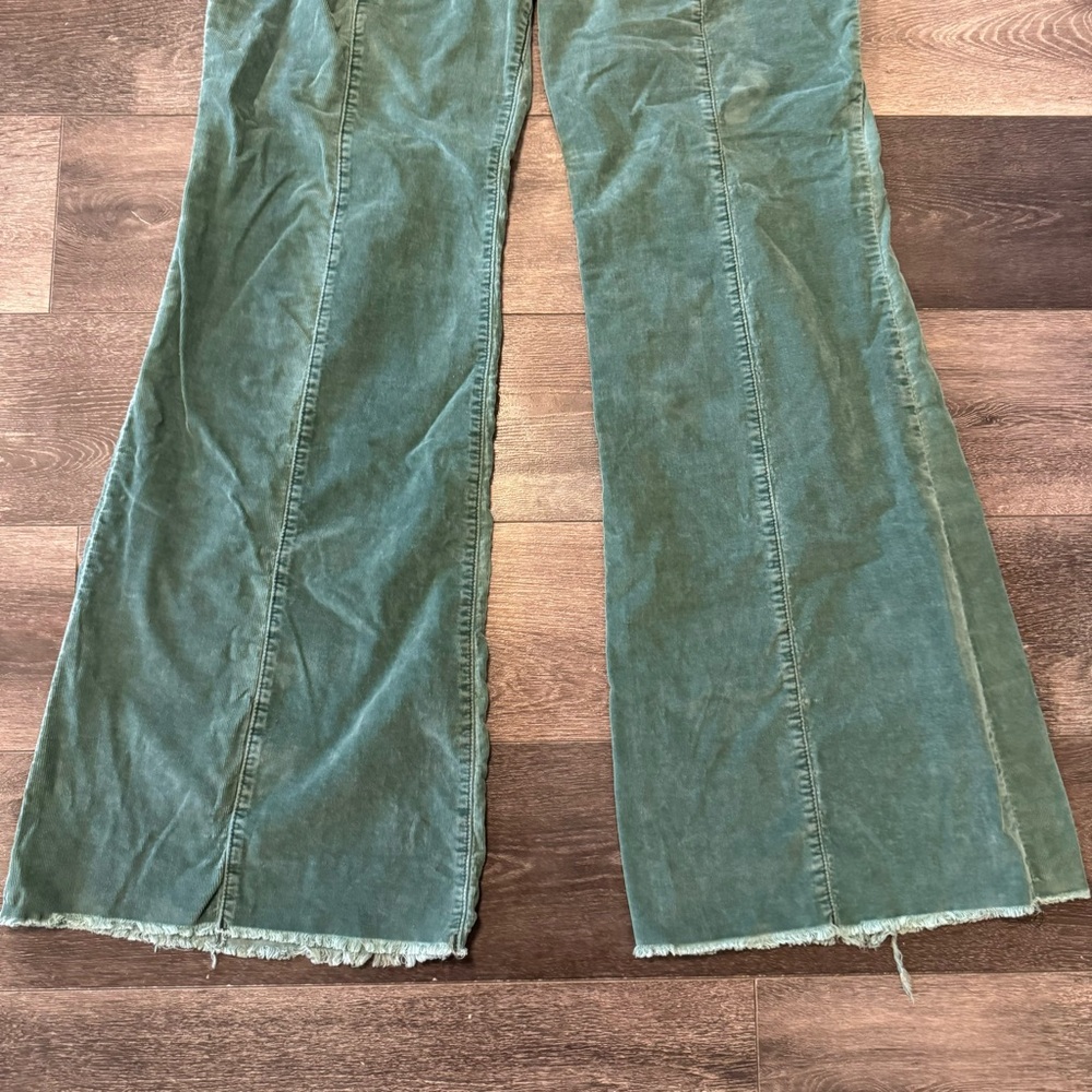 Emerald Green Corduroy Flare Pants - Picture 4 of 14